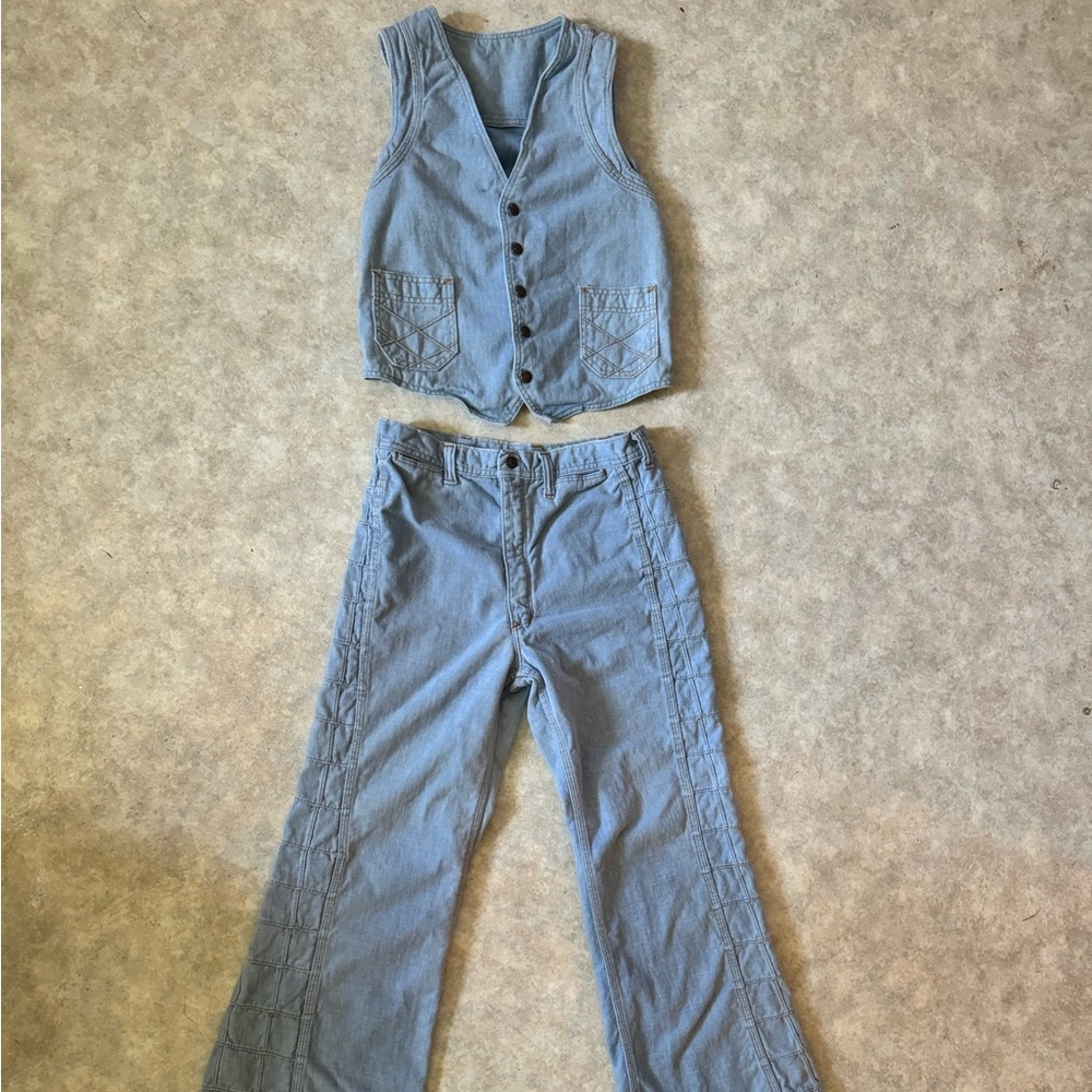 Vintage 70’s Red Snap Men’s Jeans and Vest Set